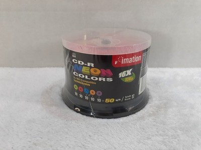 Imation CD-R Spindle 16X 80 Min 700MB Blank Media 50 Pack Neon Colors New Sealed