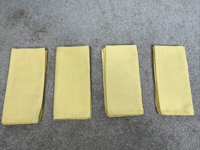 Set Of 4 Vintage Fine Linen Blend Dinner Napkins Yellow 16'' Square Rolled Hem