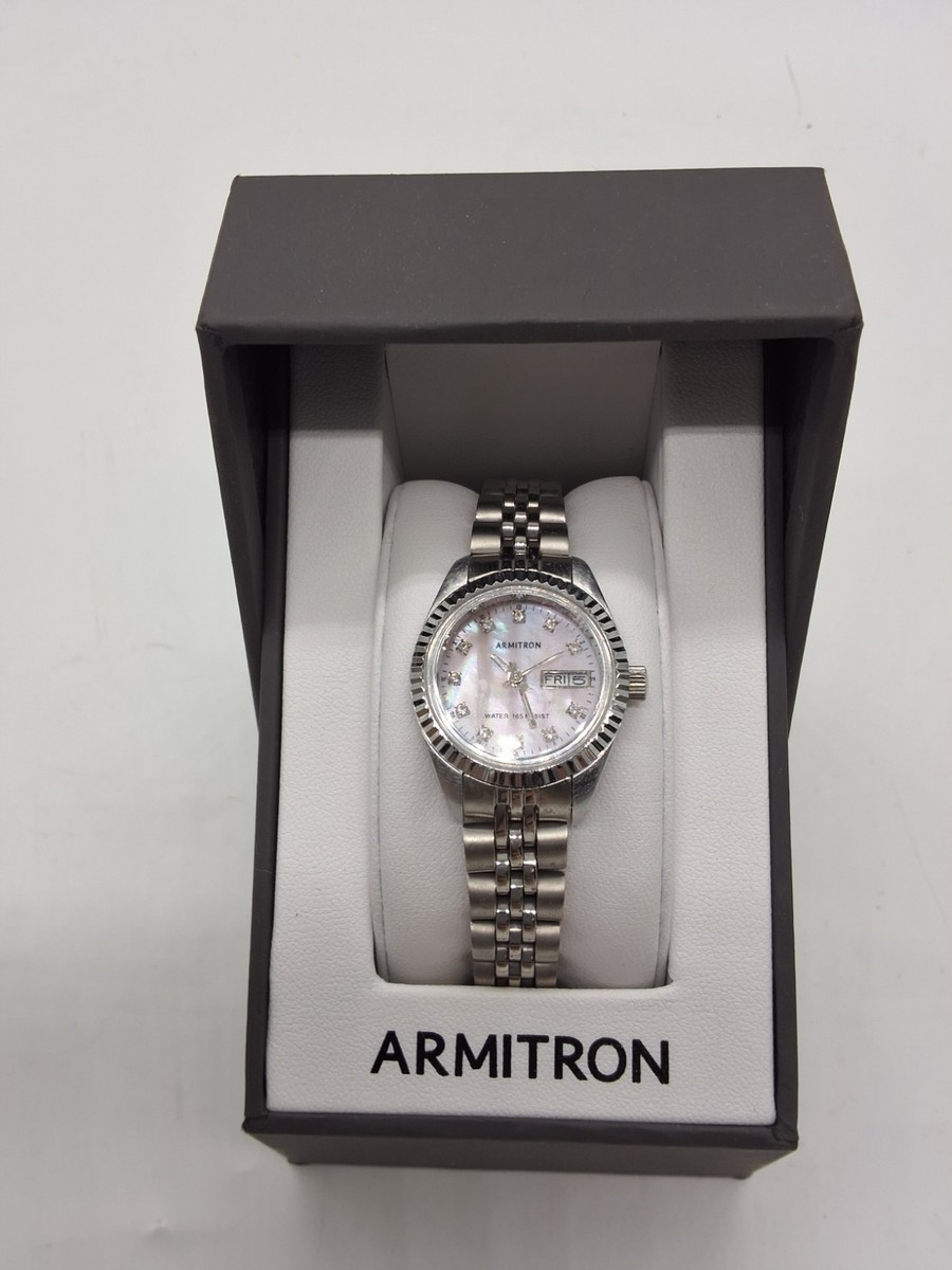 Armitron Women\'s All Silver Genuine Crystal Accented Bracelet Round Luxury Watch Constancetm-36mm-PearlSilver.  main image 3