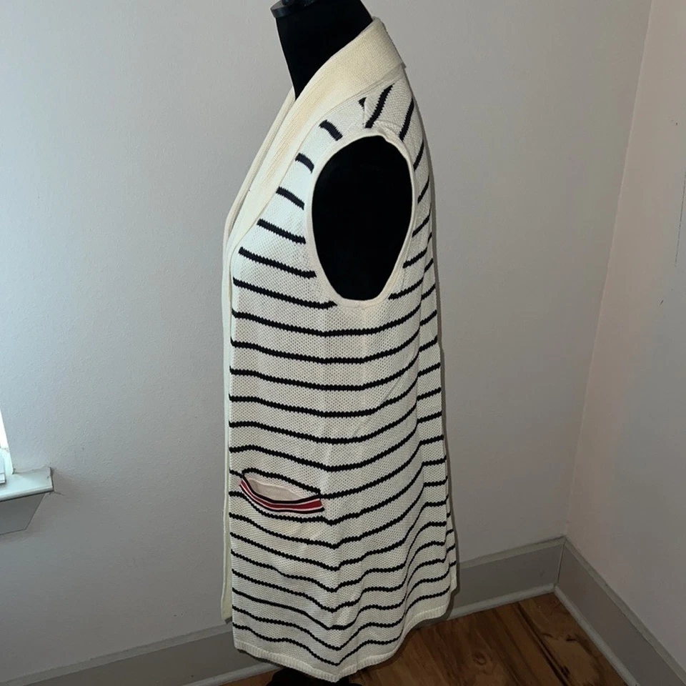 Talbots Long stripe cotton blend vest Sz XS ivory navy blue stripes Sz XS - Image 4 of 4