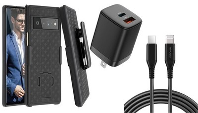 For Google Pixel 6 - Belt Clip Case and Fast Home Charger Combo Swivel Holster