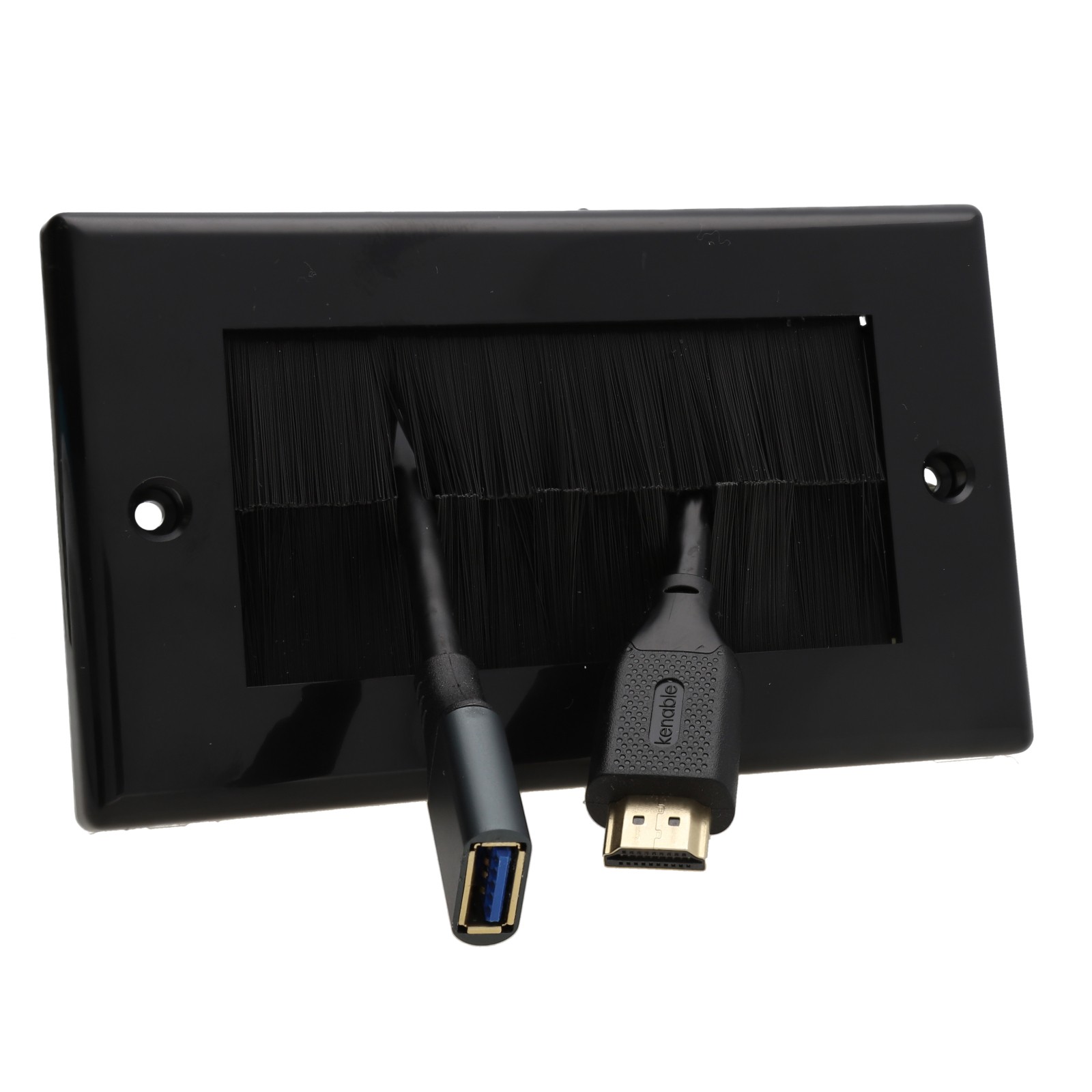 Cable Entry/Exit BRUSH Faceplate for AV Wall Outlet UK Double Gang BLACK