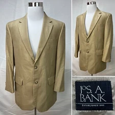 Men's Jos. A. Bank Tan 2-Button Wool/Silk Blend Single Vent 42R Blazer Jacket