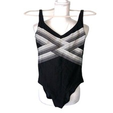 Gottex Swimsuit Vintage One Piece Womens Size 8 Black White Geometric Retro Mod