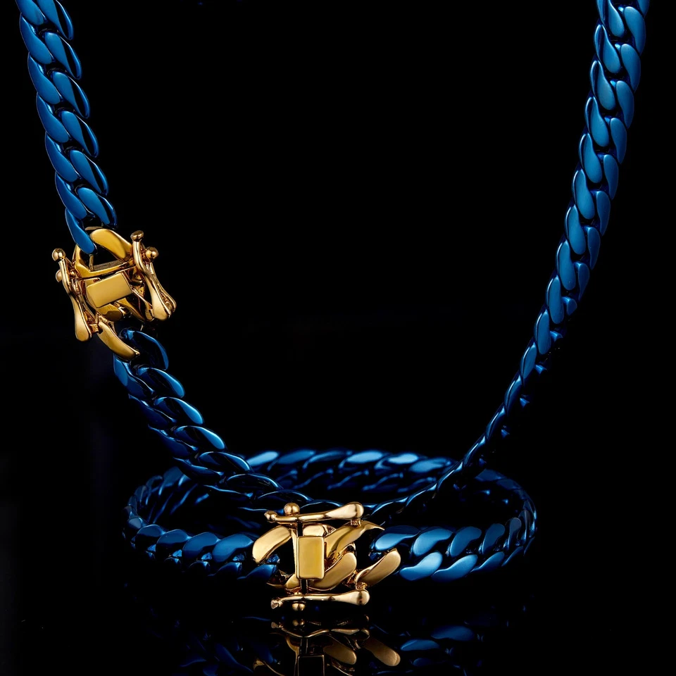 Collar o pulsera de látigo cubano Miami azul acero inoxidable 9,6 mm Foto 4 de 4
