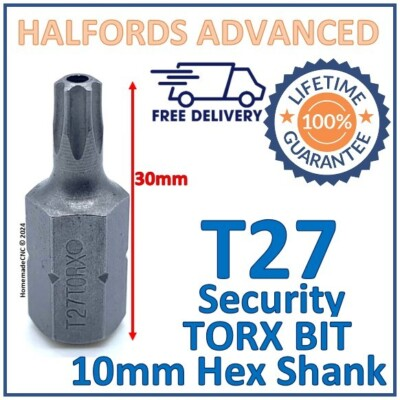 #ad Halfords Advanced T27 Torx Security Bit 10mm Hex Shank 30mm Length New Free Pamp;P GBP 4.79
