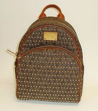 NEW MICHAEL KORS JET SET ITEM BROWN PVC MONOGRAM SMALL STUDDED,ZIP,BACKPACK,BAG