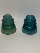 2 Hemingray 42 Glass Insulators Electrical Vintage Made in USA Teal Blue Clear