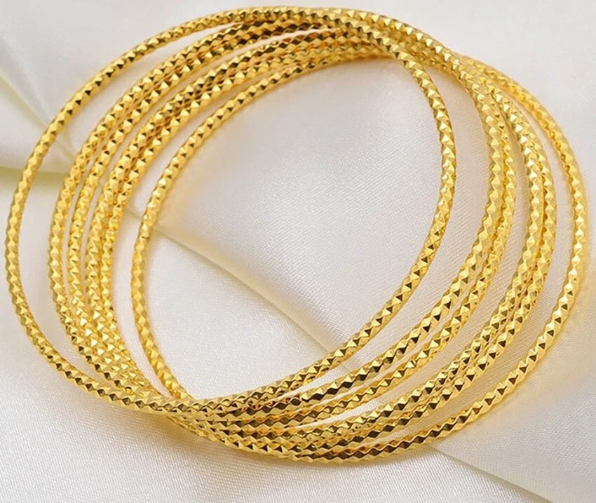 5PcSet 18k Gold Filled On Brass Womens Teens Small 2.5" Dia. Stacking Bangles - Image 2 of 4