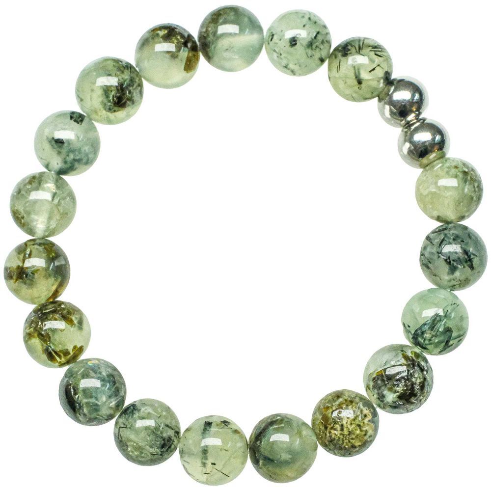 Bracelet préhnite épidote d'exception, perles 10 mm sélectionnées à la main