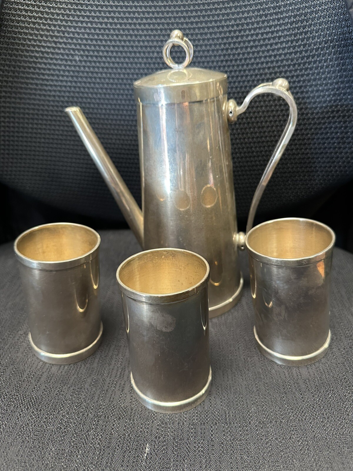 Alfredo Sciarotta Handmade Sterling Silver No. 300 Coffee Tea Set with 3 Cups