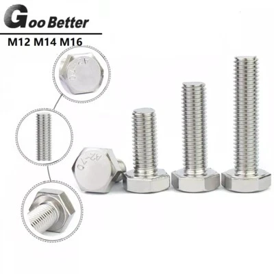GOO BETTER TORNILLOS HEXAGONALES M12 M14 M16 PASO FINO 1.0/1.25/1.5 TORNILLOS CABEZA HEXAGONAL ACERO INOXIDABLE A2
