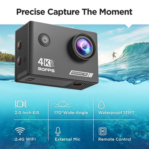Yolansin Caméra d'action 4K / 30fps Action Caméscope WiFi 20MP 131ft/40m Camé... - Photo 2 sur 6