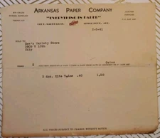 1941 Arkansas Paper Co Billhead Receipt to See's Variety Store Kite Twine RARE
