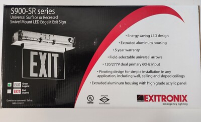 EXITRONIX S900U-LB-SR-R-BL Universal LED Edge-Lit Exit Sign S900-SR ...