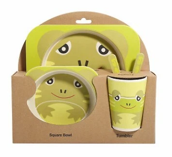 5PCS Children Tableware Set-Five-piece Natural Bamboo Fiber Bowl With Cup Spoon  - Image 3 of 3