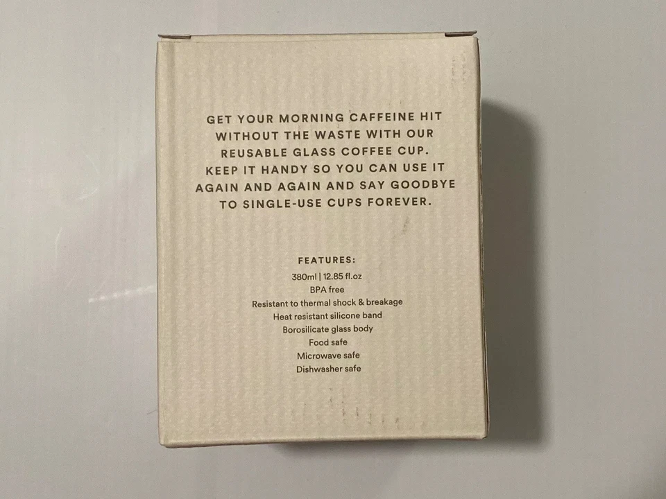 Taza de café de vidrio reutilizable de 12 oz. Taza de vidrio templado y banda de silicona antideslizante. Foto 3 de 3