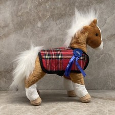 FAO Schwarz Horse Pony Plaid Blanket Blue Ribbon Plush Stuffed Animal EUC