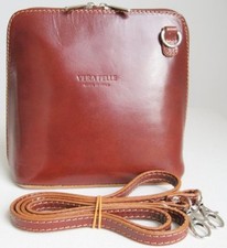 NEW VERA PELLE BROWN GENUINE ITALIAN HARD LEATHER,TOP ZIP, CROSSBODY,SHOULDEBAG