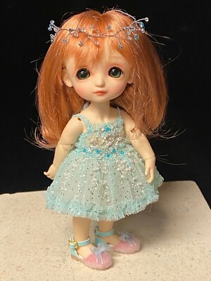 SK MILK TEA & BLUE Handmade Fur FLAT Shoes 3cmx1cm Lati Blythe 1/8 SHOES ONLY