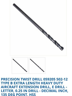 5 pcs. Precision twist 0.25''drill 502-12 Type B extra length heavy duty aircraft