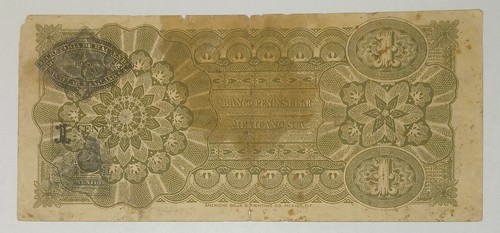 Mexico 1913 El Banco Peninsular Mexicano 1 Peso Banknote - Picture 3 of 10