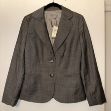 Ann Taylor Women s Wool Gray Black Micro Plaid Blazer Jacket Size 6L NWT