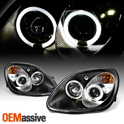 Fits 1998-2004 R170 SLK-Class Black Bezel 1pc Halo Projector Headlights w/Corner