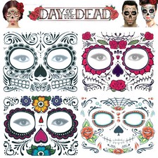 Day of the Dead Face Mask Temporary Tattoo Transfer Halloween Sugar Skull Mexico