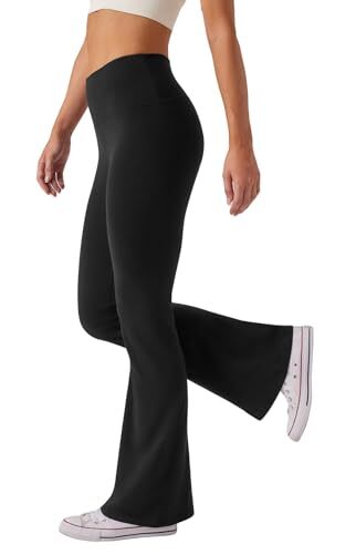 Women's High Waist Bootcut Yoga Pants Tummy Control Workout Flare Medium Black