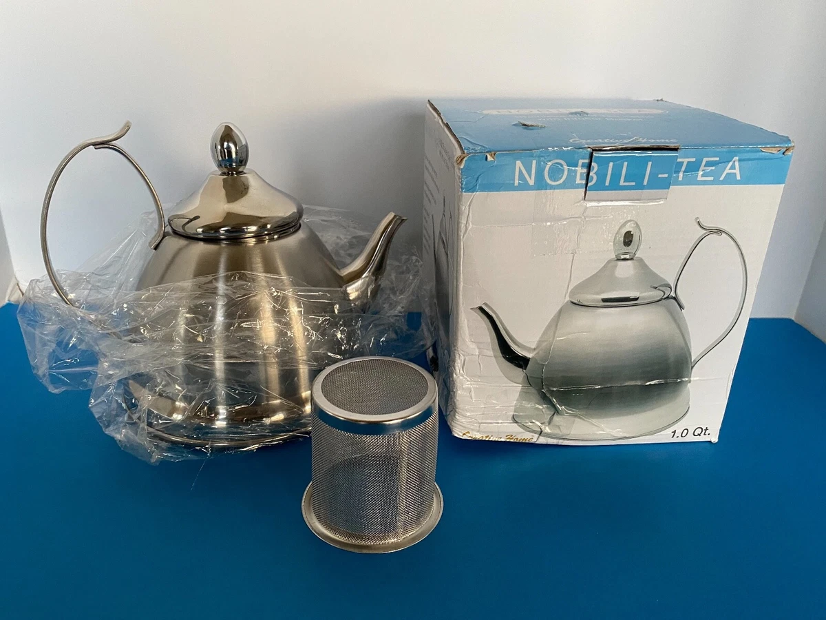 Nobili-Tea 1 Qt Stainless Tea Kettle w/Infuser Basket(for all cooktops-ship  free