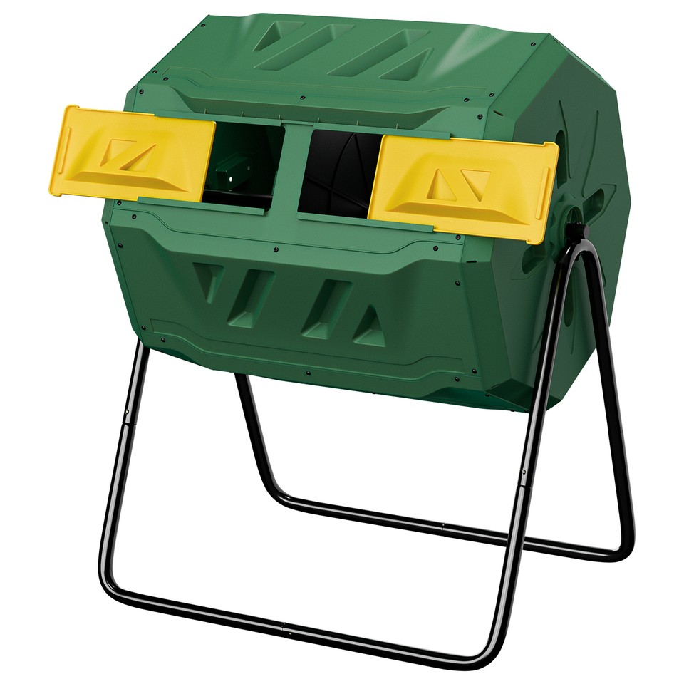 Composter Green Outdoor Compost Tumbler Dual Rotating 43Gal Tumbling Composter Green ...