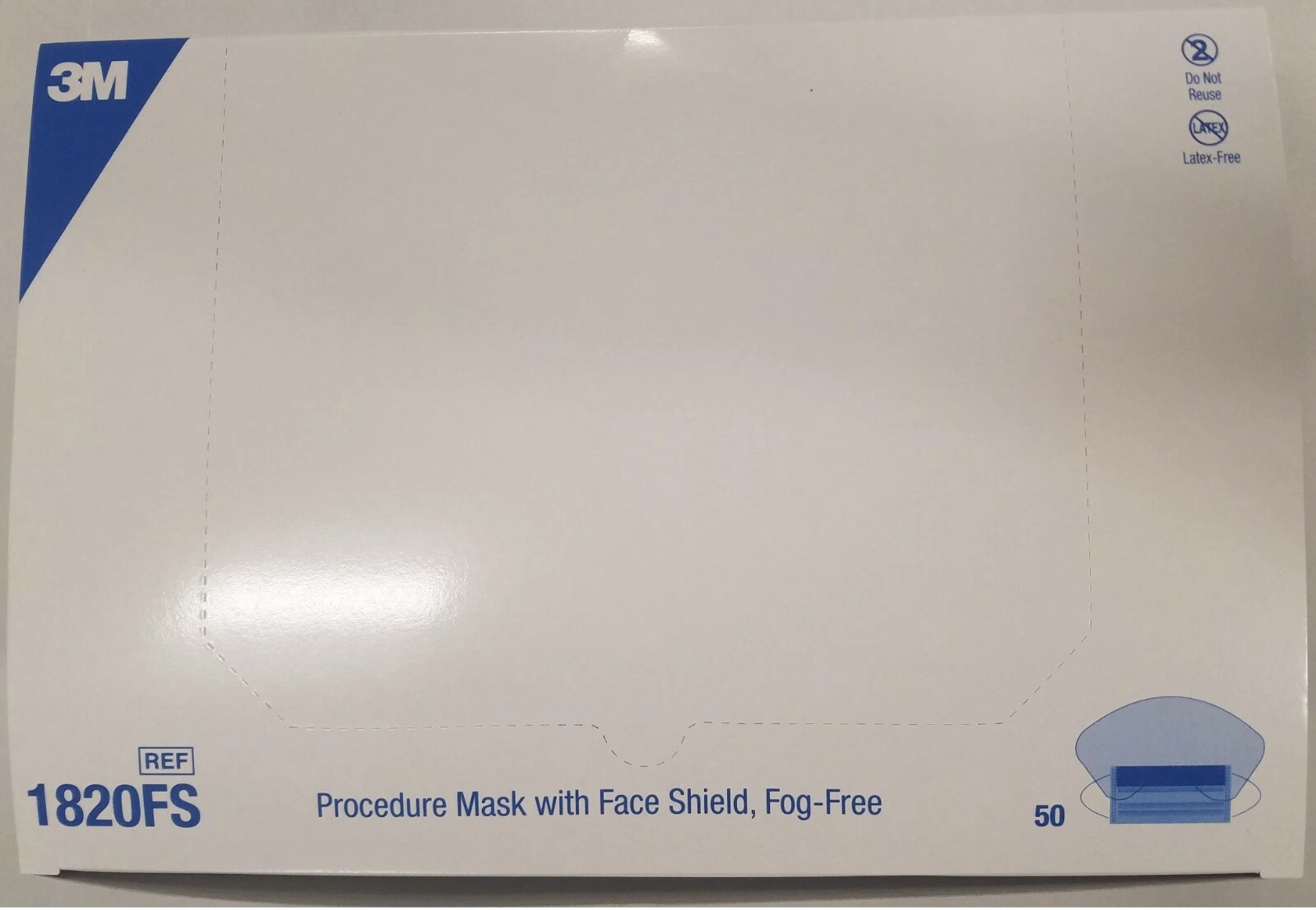 *50-Pieces* 3M Procedure Face Mask With Face Shield Fog-Free Earloops 1820FS