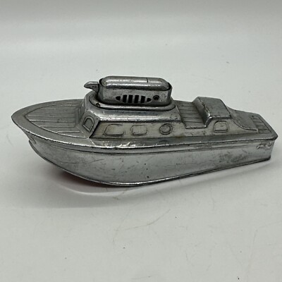 cigarette lighter boat VINTAGE NAUTICAL CABIN CRUISER BOAT FIGURAL METAL Chrome TABLE LIGHTER  JAPAN
