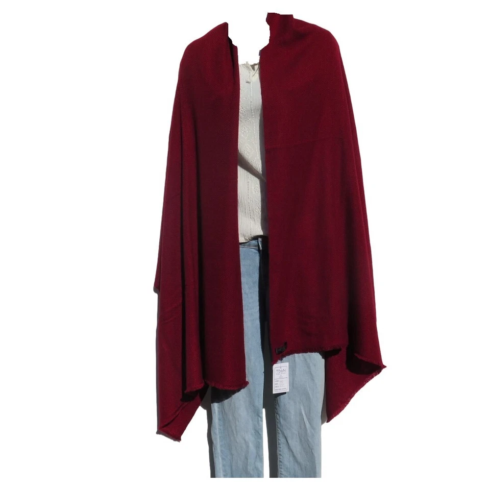 Cachemira|Chal/Envoltura|2 capas|Telar a mano|Nepal|Mini espiga|Rojo rubí Foto 2 de 4