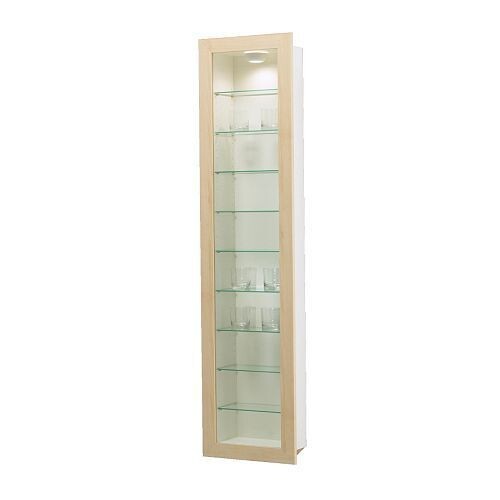 IKEA BERTBY BIRCH & GLASS WALL DISPLAY CASE 9 GLASS SHELVES