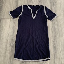 J.CREW Womens Sz XS Dress Mini Shift Knit Tunic Dress Marled Trim Navy Blue