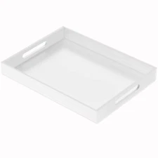 12x16 Inch Spill-Proof Acrylic Serving Tray White with Handles for Ottoman Use