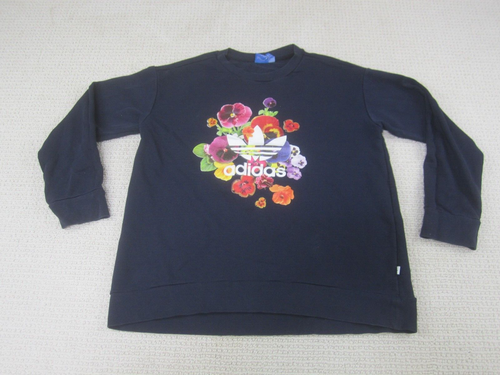 Adidas Sweatshirt Womens Medium Navy Blue Pullover Sweater Floral Icon Logo