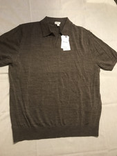 Reiss Sweater Mens Brown Merino Wool Short Sleeve Polo Lightweight Sweater XXL