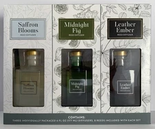 Bellevue Geo Reed Diffuser Set 6oz, 3-pack ~ Saffron, Might Fig, Leather Ember