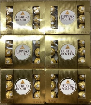 6 Ferrero Rocher Fine Hazelnut Chocolates In Gold Gift Box, 72 TOTAL!