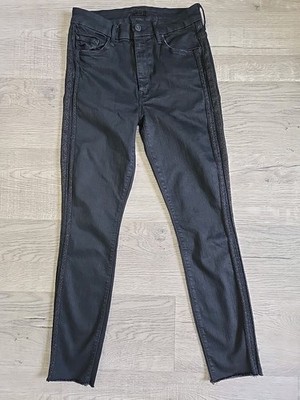 MOTHER HW Looker Ankle Fray Guilty Party Racer Sz 26 Black Skinny Raw Hem