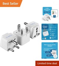 India Travel Plug Adapter Type D for Pakistan, Nepal, Bangladesh - 3 Pack Gr...