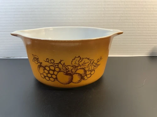 Vintage Pyrex Casserole Dish Bowl 473 Old Orchard Brown Round 1 Quart - No Lid