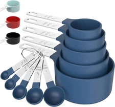 Measuring Cups & Spoons Set Stackable Nesting w/ Stainless Steel Handles Blue