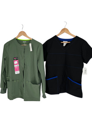 Scrubstar Women's Scrub Set Size XS Olive Green Jacket Black Top Medical