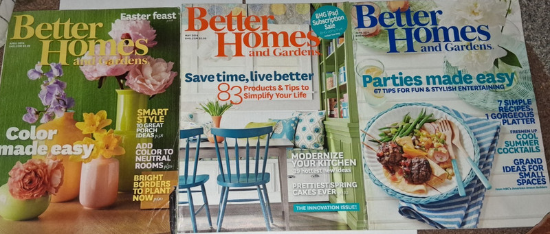 Lot 3 Better Homes & Gardens Magazines 2014 April - June 83 Tips, Style, Parties