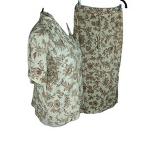 Sag Harbor Wms Sz 8 Biege Floral 100 Rayon Skirt Suit S38