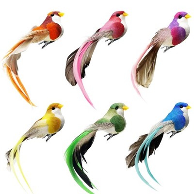 6pcs Clip on Artificial Simulation Foam Birds Feather Long Tail Feather Fake ...